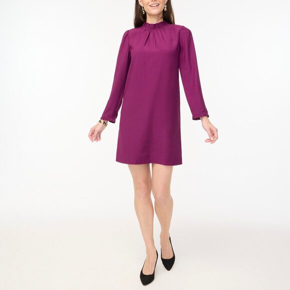 NWT Womens Size 4 J. Crew Dark Purple Ruffleneck Shift Mini Dress NEW - Picture 2 of 4